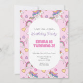 Rainbow Eenhoorn Meisjes Verjaardag Party Uitnodig Kaart (Voorkant)