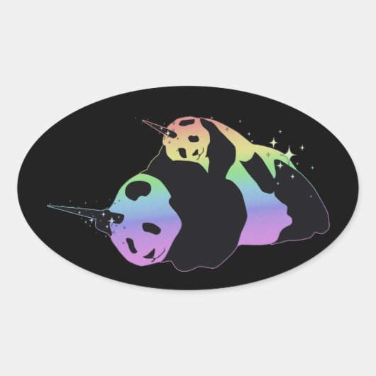 Rainbow Eenhoorn Panda's Magic Sparkle Knuffel Ovale Sticker (Voorkant)
