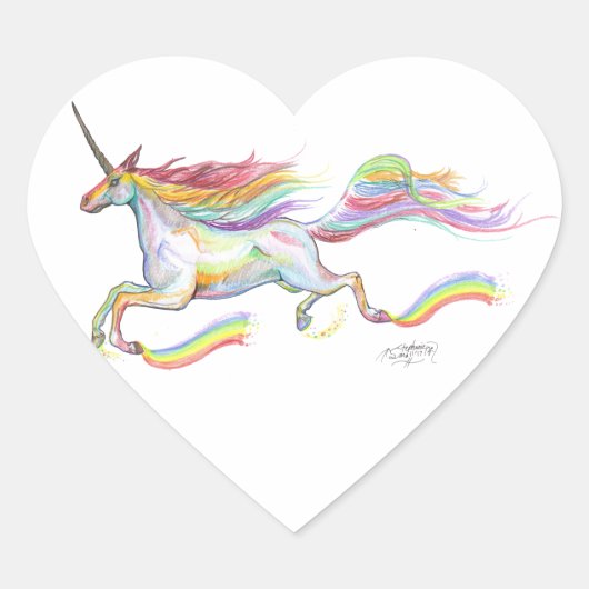Rainbow Eenhoorn Pegasus Paard Pony Vliegend Schat Hart Sticker (Voorkant)