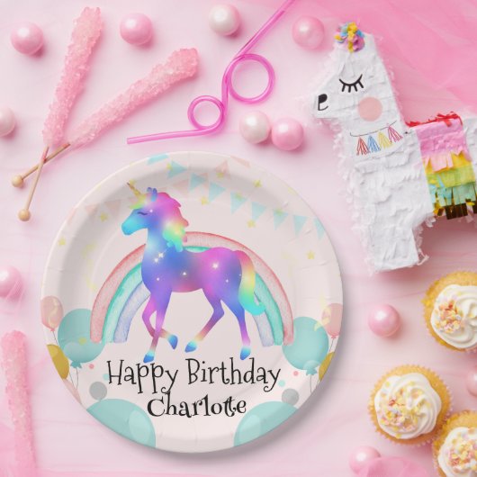 Rainbow Eenhoorn prinses gradiënt verjaardagsfeest Papieren Bordje (Feest)