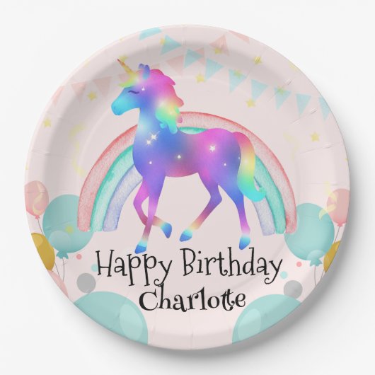 Rainbow Eenhoorn prinses gradiënt verjaardagsfeest Papieren Bordje (Voorkant)
