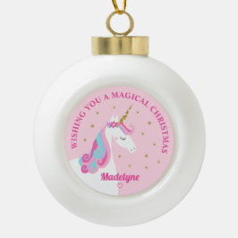 Rainbow Eenhoorn Roze Gepersonaliseerde Kerstmis Keramische Bal Ornament