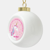 Rainbow Eenhoorn Roze Gepersonaliseerde Kerstmis Keramische Bal Ornament (Rechts)