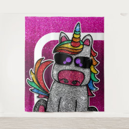 Rainbow Eenhoorn Roze Glitter Foto Booth Achtergro Wandkleed