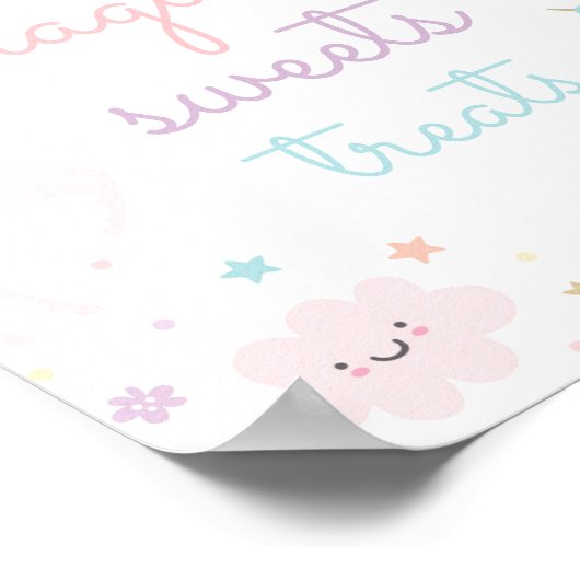 Rainbow eenhoorn snoep en trakteert verjaardagsfee poster (Hoek)