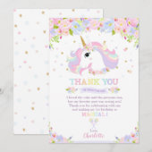Rainbow Eenhoorn Verjaardag Dank u  Bloemen Kaart (Voorkant / Achterkant)