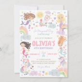 Rainbow Eenhoorn Zeemeermin Verjaardag Uitnodiging (Voorkant)