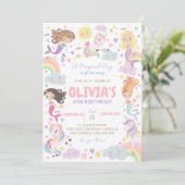 Rainbow Eenhoorn Zeemeermin Verjaardag Uitnodiging (Staand voorkant)