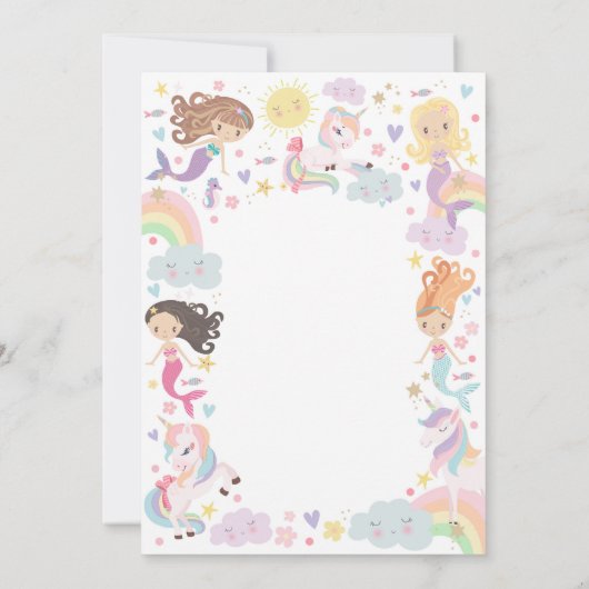Rainbow Eenhoorn Zeemeermin Verjaardag Uitnodiging (Achterkant)