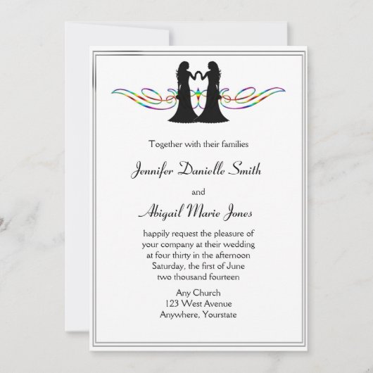 Rainbow Elegance Gay Brides Wedding Invitation Kaart (Voorkant)