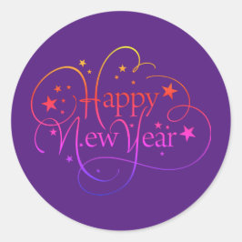 Rainbow Elegant Happy New Year Script Ronde Sticker