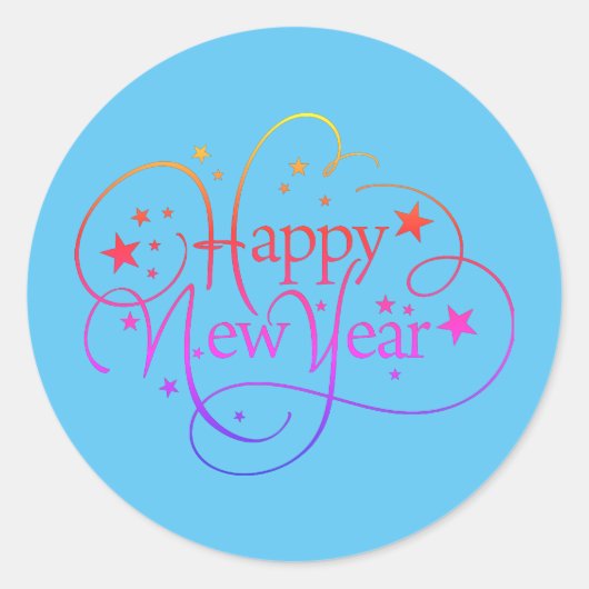 Rainbow Elegant Happy New Year Script Ronde Sticker (Voorkant)