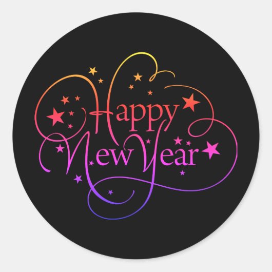 Rainbow Elegant Happy New Year Script Ronde Sticker (Voorkant)