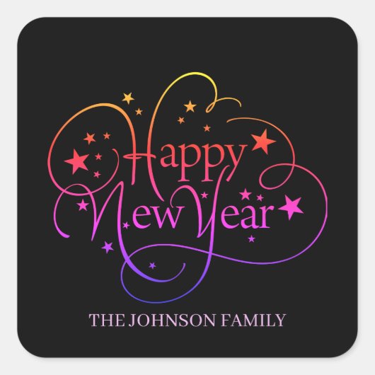 Rainbow Elegant Happy New Year Script Vierkante Sticker (Voorkant)