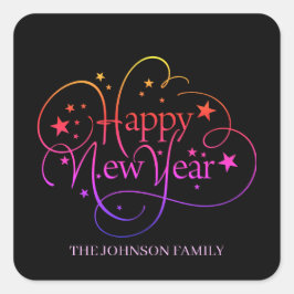 Rainbow Elegant Happy New Year Script Vierkante Sticker
