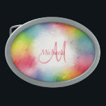 Rainbow Elegant Modern Colorful Monogram Sjabloon Gesp<br><div class="desc">Rainbow Elegant Moderne Colorful Monogram Sjabloon Abstract Voeg Jouw tekst Geel Oranje Blauw Groen Roze Paarse Ovale Belt Buckle toe.</div>