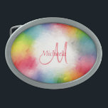Rainbow Elegant Modern Colorful Monogram Sjabloon Gesp<br><div class="desc">Rainbow Elegant Moderne Colorful Monogram Sjabloon Abstract Voeg Jouw tekst Geel Oranje Blauw Groen Roze Paarse Ovale Belt Buckle toe.</div>