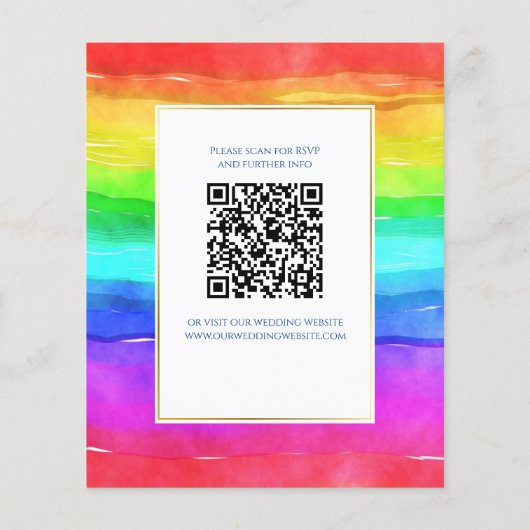 Rainbow elegant qr code budget bruiloft uitnodigin (Achterkant)