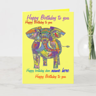Rainbow Elephant Birthday Card, aangepast aan voor Kaart