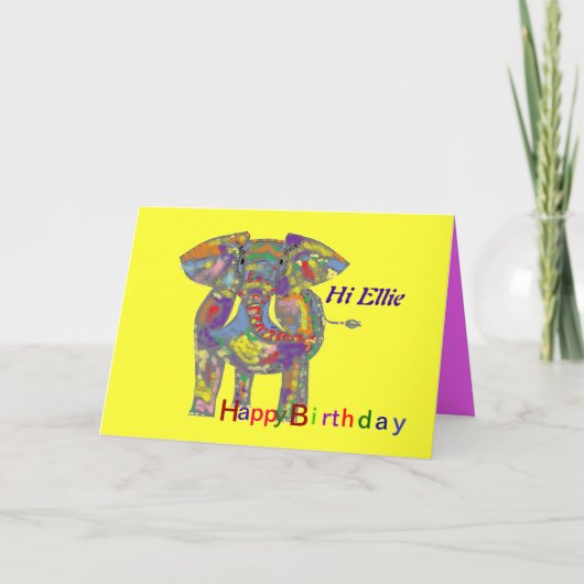Rainbow Elephant, Birthday Card aanpassen Kaart (Voorkant)