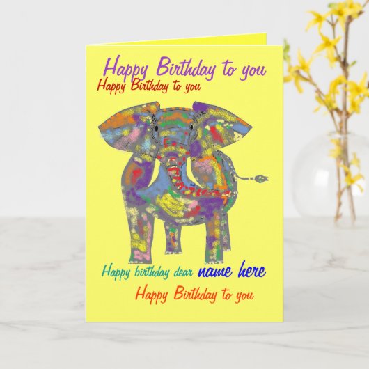 Rainbow Elephant Birthday Kaart aangepaste voorkan (Gele Bloem)