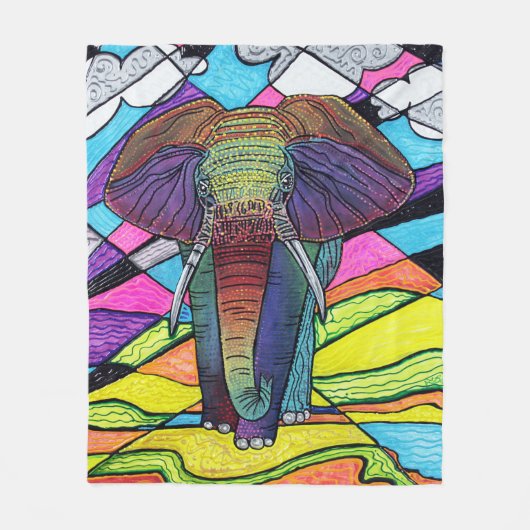 Rainbow Elephant Fleece Blanket Deken (Voorkant)