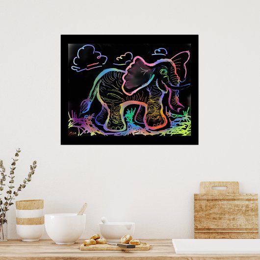 Rainbow Elephant Sketch Art afdrukken Poster (Keuken)