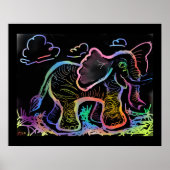 Rainbow Elephant Sketch Art afdrukken Poster (Voorkant)