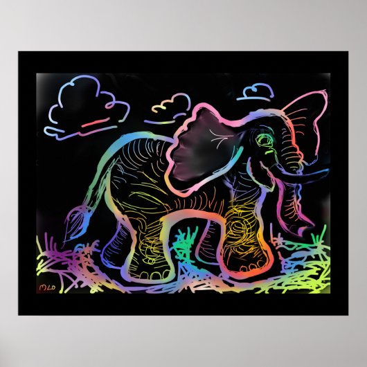 Rainbow Elephant Sketch Art afdrukken Poster (Voorkant)