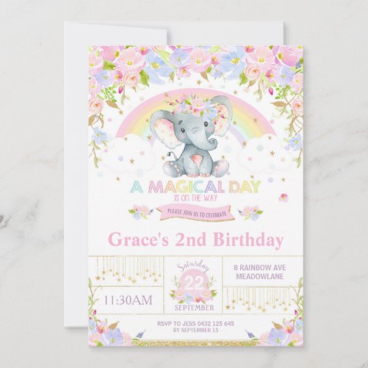 Rainbow Elephant verjaardagsfeestje uitnodigingsme Kaart (Voorkant)