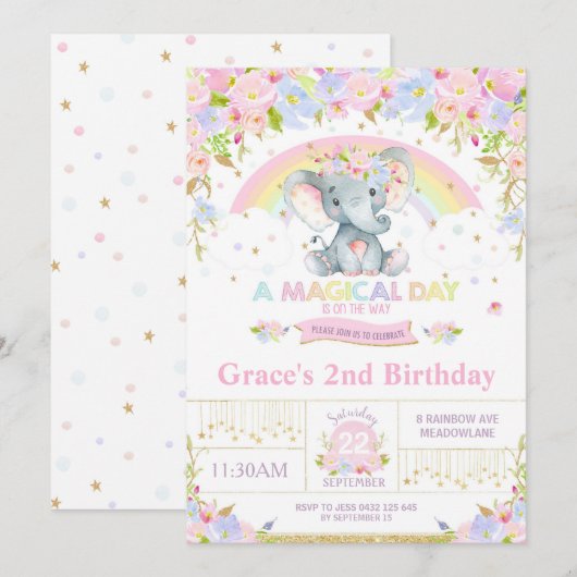 Rainbow Elephant verjaardagsfeestje uitnodigingsme Kaart (Voorkant / Achterkant)