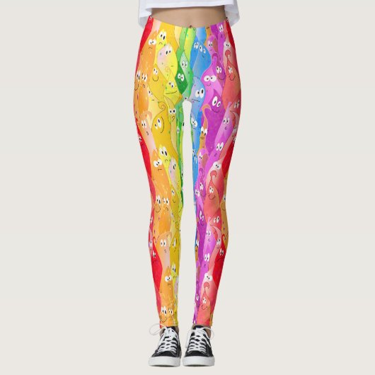 Rainbow Emoting Blob Cute Monsters in Pride Colors Leggings (Voorkant)