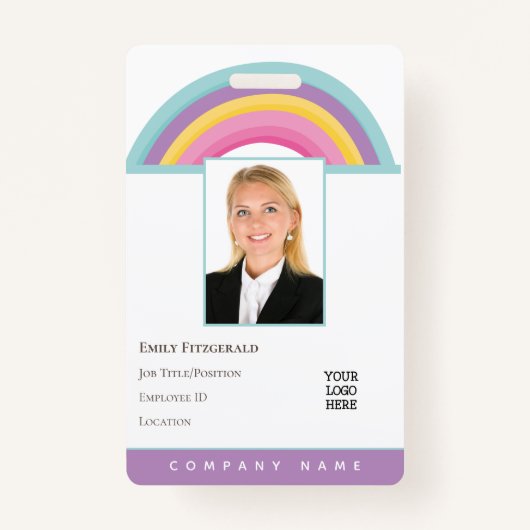 Rainbow Employee Photo ID Name Logo Portret Badge (Voorkant)
