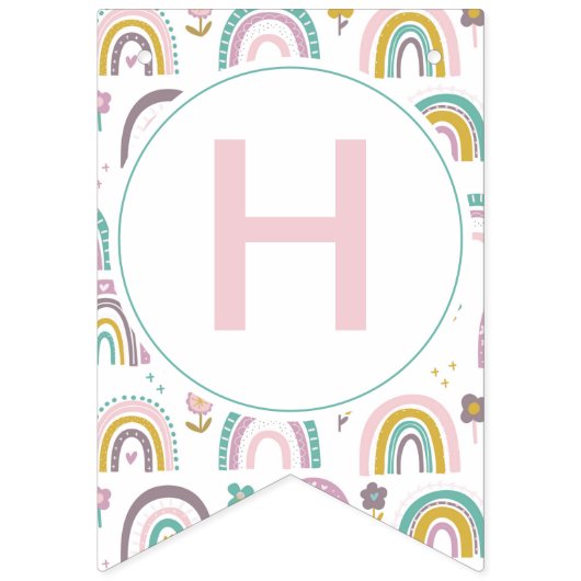 Rainbow en bloemen verjaardagsfeest Bunting Banner (Tweede vlag)