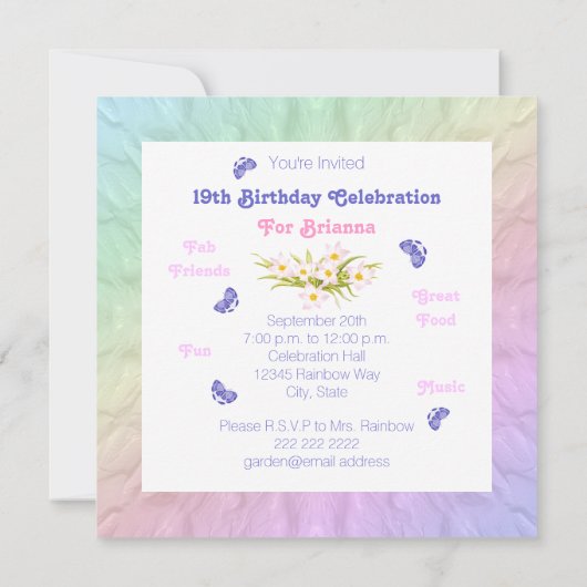 Rainbow en Butterflies 19e verjaardag Kaart (Achterkant)