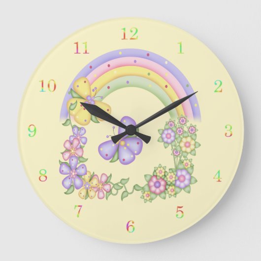 Rainbow en Butterflies Wall Clock Grote Klok (Voorkant)