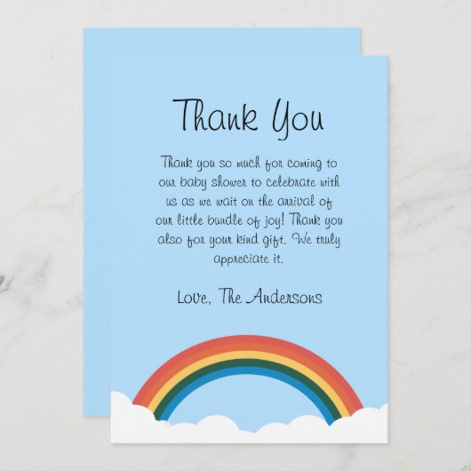 Rainbow en Cloud Baby shower bedankje Bedankkaart (Voorkant / Achterkant)