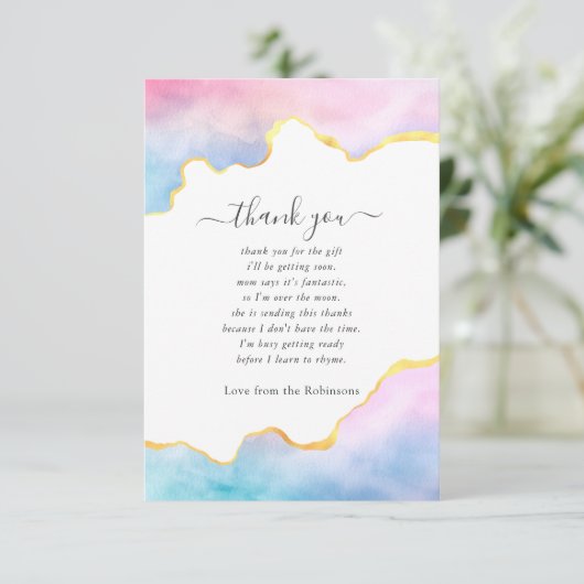 Rainbow en Gold Agate Boy Baby shower Bedankkaart (Staand voorkant)