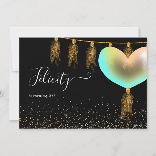 Rainbow en Gold Birthday Party Invitation Kaart (Voorkant)