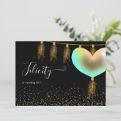 Rainbow en Gold Birthday Party Invitation Kaart (Staand voorkant)