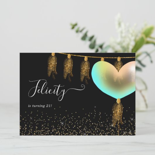 Rainbow en Gold Birthday Party Invitation Kaart (Staand voorkant)