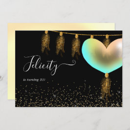 Rainbow en Gold Birthday Party Invitation Kaart