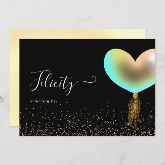 Rainbow en Gold Birthday Party Invitation Kaart (Voorkant / Achterkant)