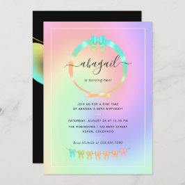 Rainbow en Gold Birthday Party Invitation Kaart