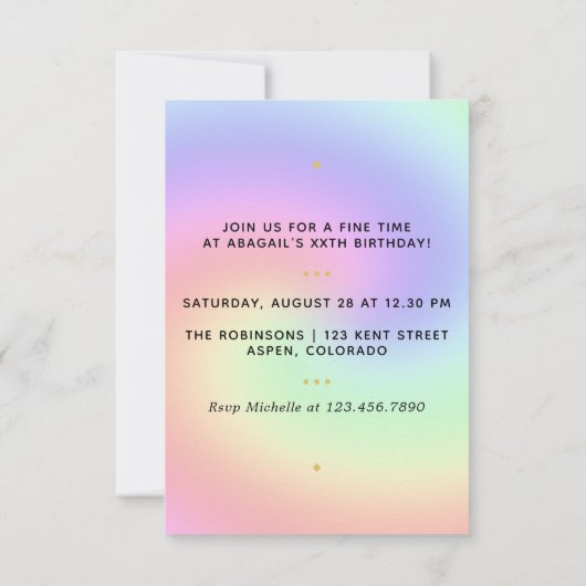 Rainbow en Gold en Black Birthday Party Invitati Kaart (Achterkant)