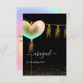 Rainbow en Gold en Black Birthday Party Invitati Kaart (Voorkant / Achterkant)