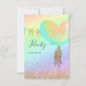 Rainbow en Gold en roze Birthday Party Invitation Kaart (Voorkant)