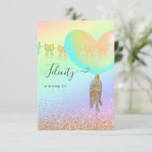 Rainbow en Gold en roze Birthday Party Invitation Kaart (Staand voorkant)