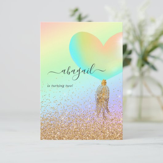 Rainbow en Gold en roze Birthday Party Invitation Kaart (Staand voorkant)