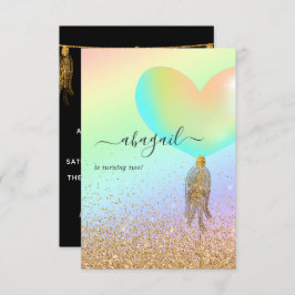 Rainbow en Gold en roze Birthday Party Invitation Kaart